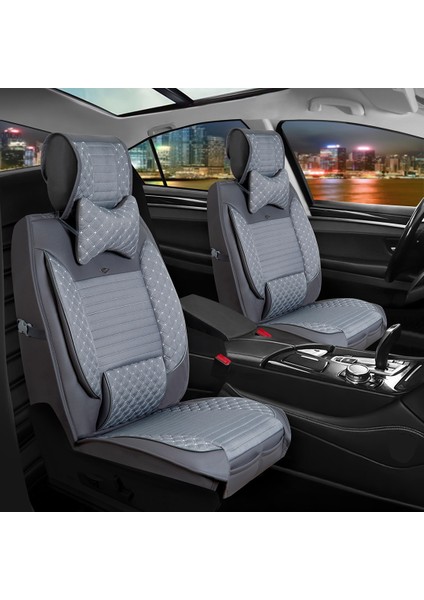 Fiat Linea Uyumlu Yarı Deri Oto Koltuk Kılıfı Ön/Arka Set Prime Model Füme