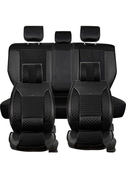 Fiat Stilo Uyumlu Yarı Deri Oto Koltuk Kılıfı Ön/Arka Set Prime Model Siyah