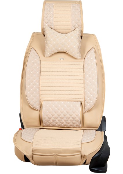 Fiat Egea Cross Uyumlu Yarı Deri Oto Koltuk Kılıfı Ön/Arka Set Prime Model Bej