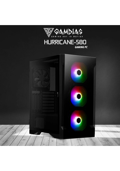 Gamdıas HURRICANE-580, İ5-13400F, 16GB Ddr5 Ram, 500GB Nvme Ssd, 8gb Gddr5 RX580 Ekran Kartı, 750W Kasa, Free Dos Gamıng Pc