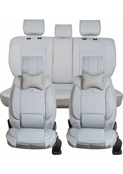 Dacia Duster Uyumlu Yarı Deri Oto Koltuk Kılıfı Ön/Arka Set Prime Model Gri