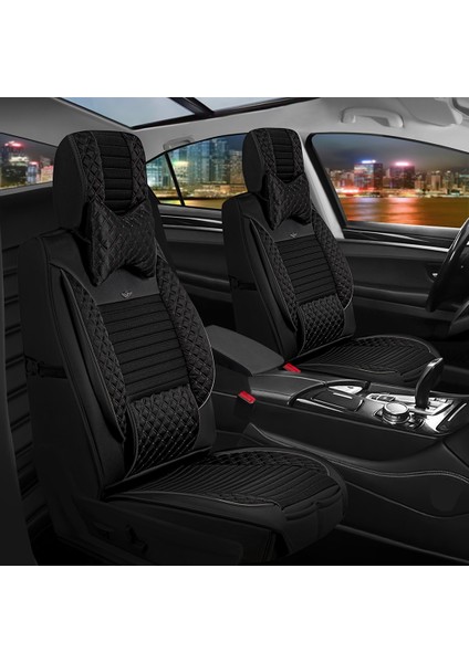Opel Vectra C Uyumlu Yarı Deri Oto Koltuk Kılıfı Ön/Arka Set Prime Model Siyah