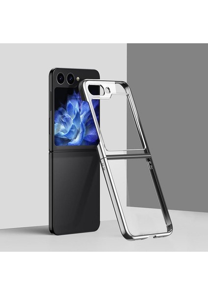 Samsung Galaxy Z Flip 5 ile Uyumlu Kenarları Yaldızlı Şeffaf Sert Pc Sararmaz Kılıf