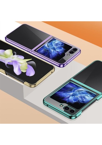 Samsung Galaxy Z Flip 5 ile Uyumlu Kenarları Yaldızlı Şeffaf Sert Pc Sararmaz Kılıf fırsatları