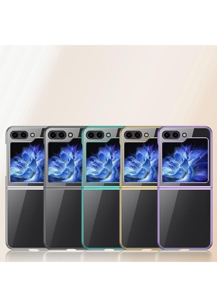 Samsung Galaxy Z Flip 5 ile Uyumlu Kenarları Yaldızlı Şeffaf Sert Pc Sararmaz Kılıf indirimleri