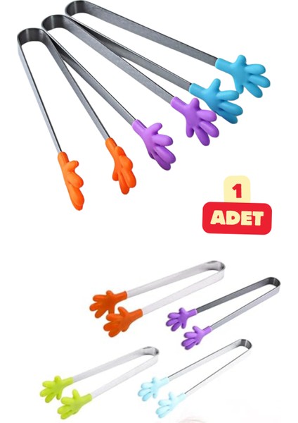 El Şeklinde Mutfak Yemek Hazırlama Maşası Paslanmaz Çelik Silikon Başlıklı Mutfak Sofra Gereci