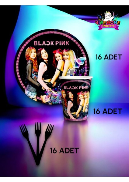 16 Kişilik Black Pink Temalı Süper Eko Seti - Doğum Günü Parti ve Eğlenceli Etkinlikler
