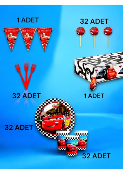 32 Kişilik Cars Temalı Premium Set - Doğum Günü Parti ve Eğlenceli Etkinlikler fiyatları