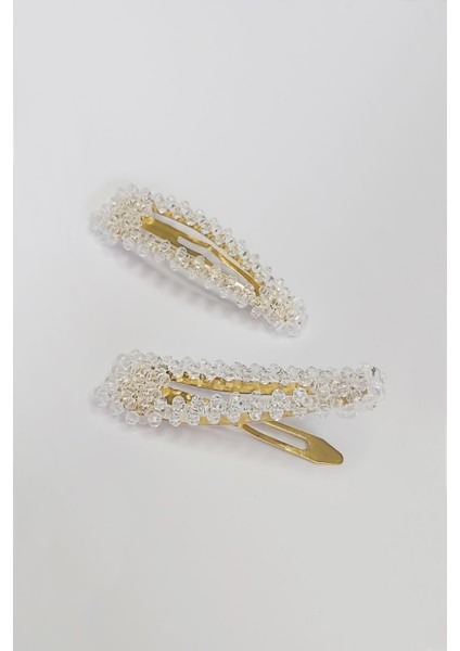 Cam Boncuklu Üçgen Çıt Çıt Saç Tokası 2'li Paket