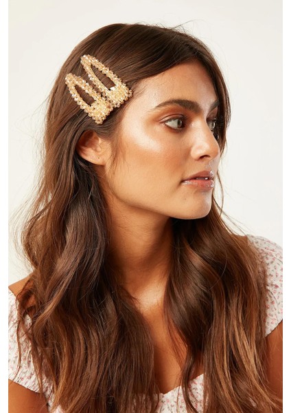 Cam Boncuklu Üçgen Çıt Çıt Saç Tokası 2'li Paket