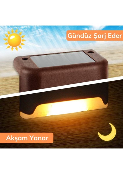 Riverworld Solar Güneş Enerjili Şarj Edilen Köşebent Merdiven Veranda Bahçe Yolu LED Lamba Işık 4 Adet