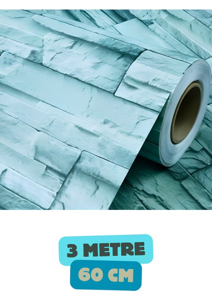 Mavi Tuğla Desenli Yapışkanlı Kaplama Kağıt Tezgah Dolap Mutfak Kağıdı Su Geçirmez 3 M x 60 cm