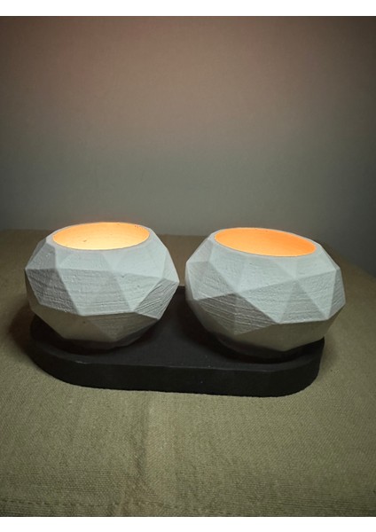 Dekoratif Beton Tabaklı Geometrik Tealight Mumluk Seti ( Tealight Mumlar Dahildir) fiyatları