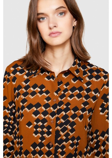 Sisley Desenli Regular Fit Gömlek Kadın Gri Gömlek - 323A5D99LQFF7