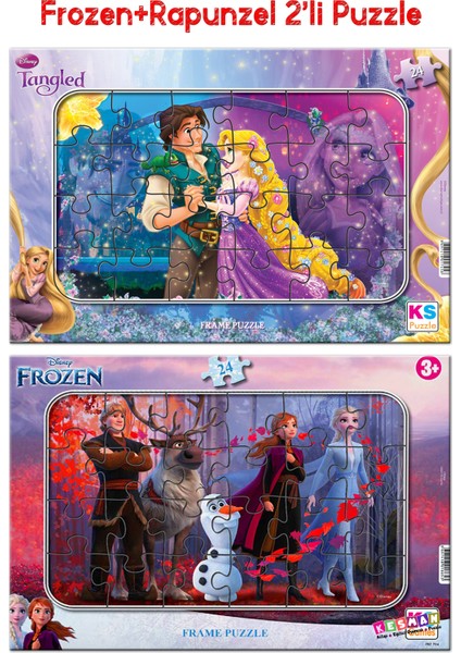 Elsa Frozen ve Rapunzel Tangled 2'li Puzzle/yapboz