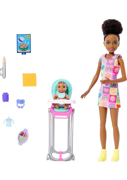 Skipper Doll & Playset With Accessories, Yemek Zamanı Temalı Bebek Bakıcılığı Seti, Renk Deği