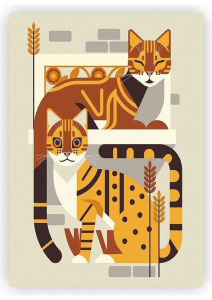 Kedi ve Başak Geometrik Sanat Ahşap Poster 20 x 29 cm