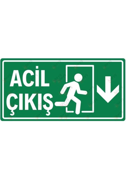Acil Çıkış Levhası - Aşağı Yönlü - Dekota Üzerine Uv Baskı