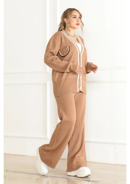 Kadın Triko Fitilli Hırka Pantolon Cep Detaylı Takım fiyatları
