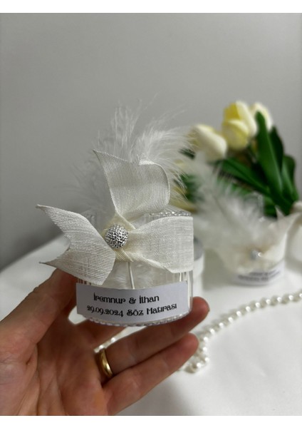 15 Adet Taş Detaylı Keten Şekerlik Mum, Nişan-Söz-Kına-Düğün-Nikah Hediyelik