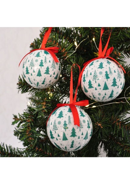 Yılbaşı Ağaç Süsleme Topu Çam Ağacı Desenli 8 cm 3lü