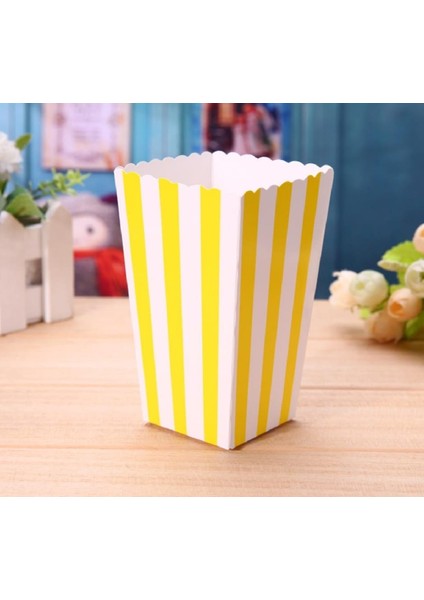 Sarı Beyaz Mısır Kutusu - 8 Adet Karton Popcorn & Cips Kutusu 8*11,5 Cm