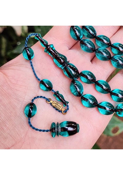 9X12 mm Ahmet Emin Imzalı Turkuaz Zar Kehribar Tesbih fiyatları