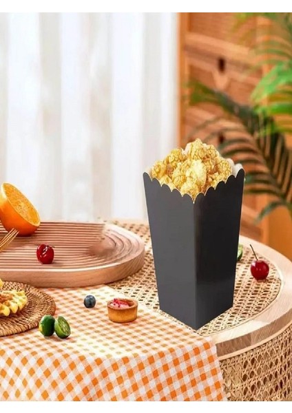 Siyah Mısır Kutusu - 8 Adet Karton Popcorn & Cips Kutusu 8*11,5 cm