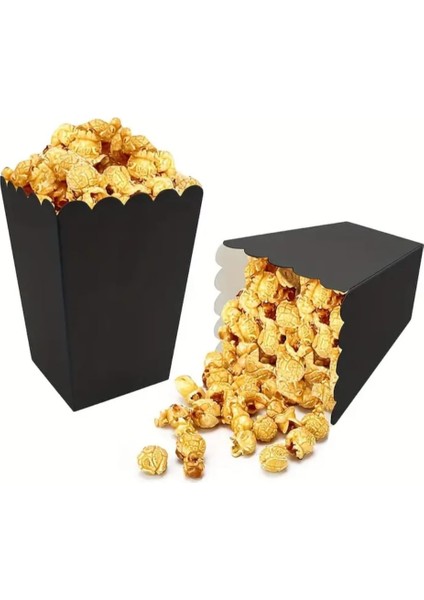 Siyah Mısır Kutusu - 8 Adet Karton Popcorn & Cips Kutusu 8*11,5 cm