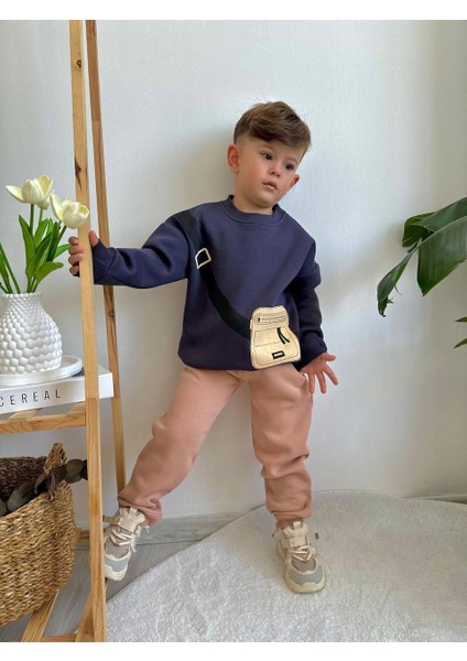 Sacro Kids Çanta Detaylı Eşofman-Sweatshirt 3 Iplik Şardonlu Kışlık Erkek Çocuk Takım