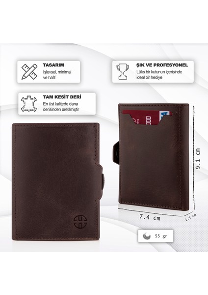 Verona Kahverengi Kartlık Unisex Hakiki Deri Rfid Korumalı Minimalist Erkek Kadın Mini Cüzdan Hediyelik fırsatları