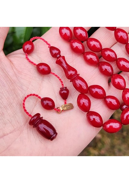 9X12 mm Ahmet Emin Imzalı Vişne Rengi Sıkma Kehribar Tesbih - Osmanlı Benzetme fiyatları