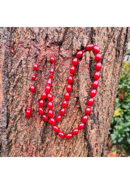 9X12 mm Ahmet Emin Imzalı Vişne Rengi Sıkma Kehribar Tesbih - Osmanlı Benzetme modelleri