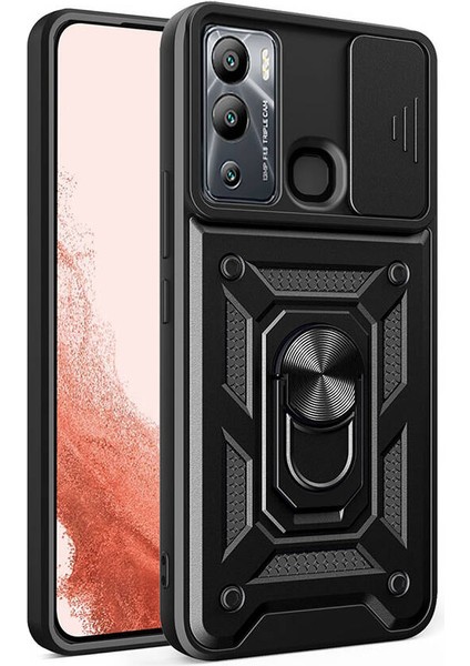 Infinix Hot 20I Uyumlu Kılıf Kamera Sürgülü Standlı Yüzüklü Darbe Emici Koruyucu Tank Kapak