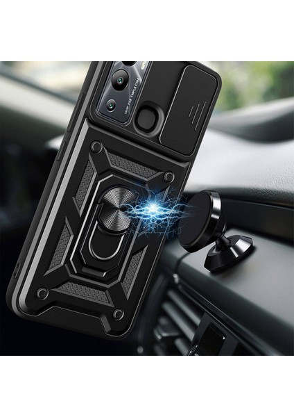Infinix Hot 20I Uyumlu Kılıf Kamera Sürgülü Standlı Yüzüklü Darbe Emici Koruyucu Tank Kapak indirimleri
