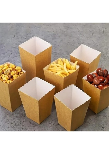 Kraft Mısır Kutusu - 8 Adet Karton Popcorn & Cips Kutusu 8*11,5 cm