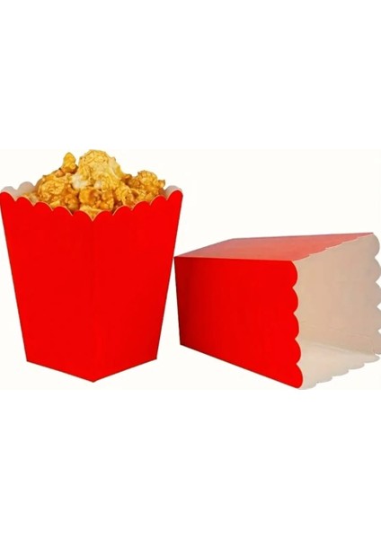 Kırmızı Mısır Kutusu - 8 Adet Karton Popcorn & Cips Kutusu 8*11,5 cm