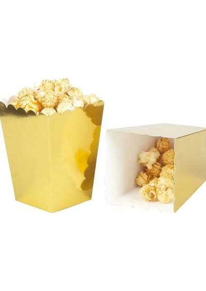 Metalik Parlak Gold Renk Mısır Kutusu - 8 Adet Karton Popcorn & Cips Kutusu 8*11,5 cm