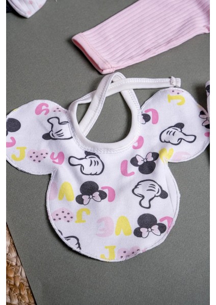 Organik Pamuklu Kız Bebek Minnie Mouse 5li Hastane Çıkış Seti