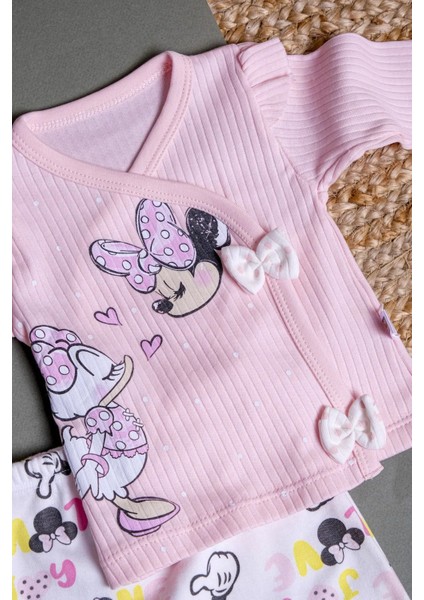 Organik Pamuklu Kız Bebek Minnie Mouse 5li Hastane Çıkış Seti