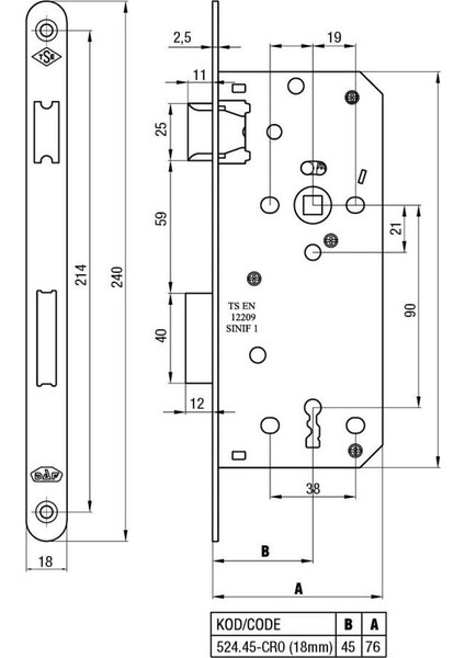 Sessiz Oda Kilidi 524.45-CRO 18 mm fiyatları