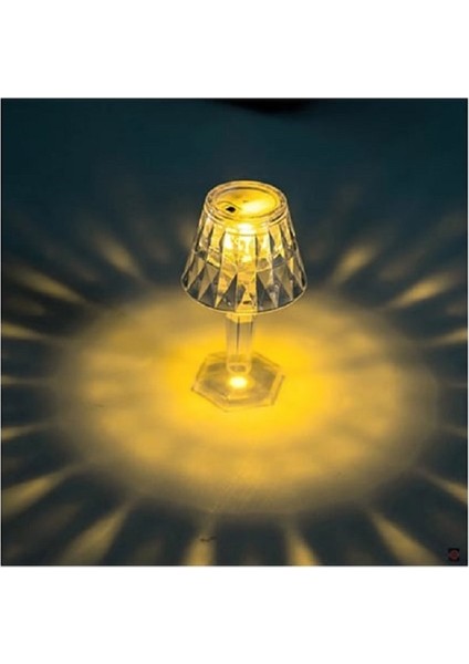 Küçük Boy Kristal Elmas LED Masa Lambası Pilli Projeksiyon Mini Şeffaf Abajur 12 cm