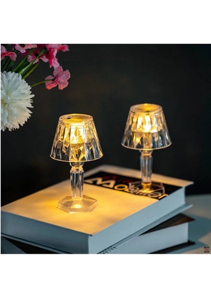 Küçük Boy Kristal Elmas LED Masa Lambası Pilli Projeksiyon Mini Şeffaf Abajur 12 cm fiyatları
