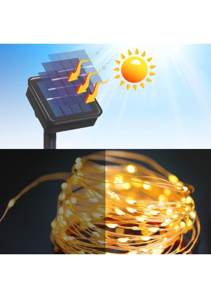 Güneş Enerjili 20 Metre 8 Mod Gün Işığı LED Işık Şeridi