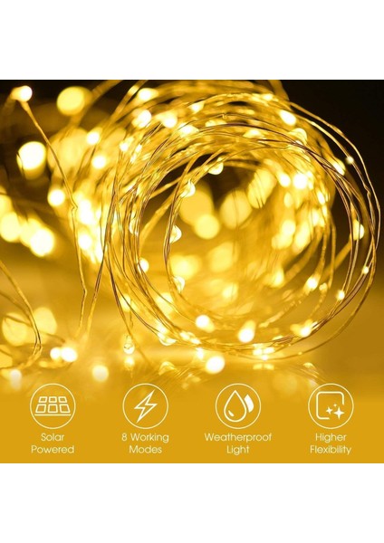 Güneş Enerjili 20 Metre 8 Mod Gün Işığı LED Işık Şeridi fırsatları