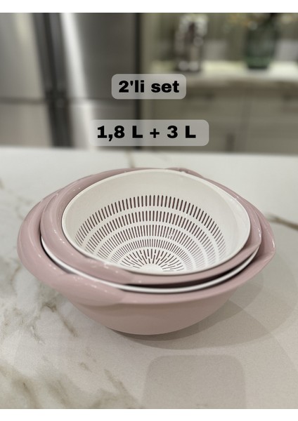 2 Boy Meyve Süzgeci, 180 Derece Dönen Süzgeç, 1,8 L + 3 L Süzgeç, Pudra Rengi (2 ADET)