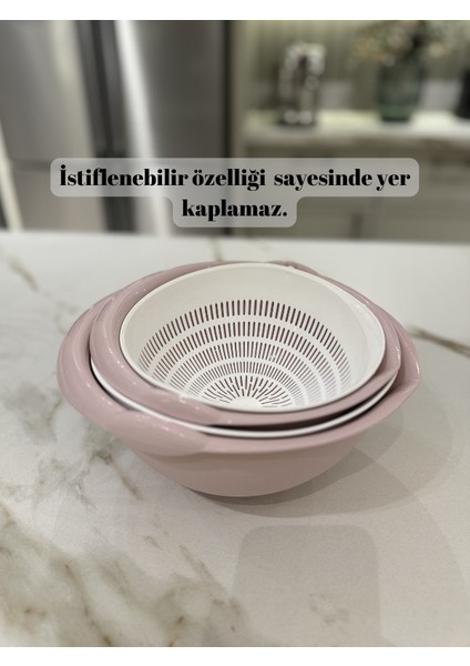 2 Boy Meyve Süzgeci, 180 Derece Dönen Süzgeç, 1,8 L + 3 L Süzgeç, Pudra Rengi (2 ADET) modelleri