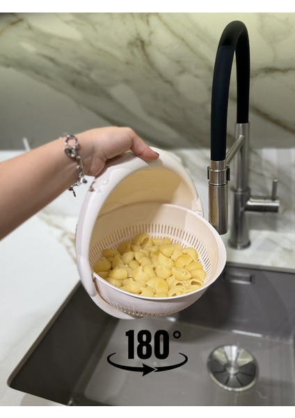 2 Boy Meyve Süzgeci, 180 Derece Dönen Süzgeç, 1,8 L + 3 L Süzgeç, Pudra Rengi (2 ADET) fırsatları