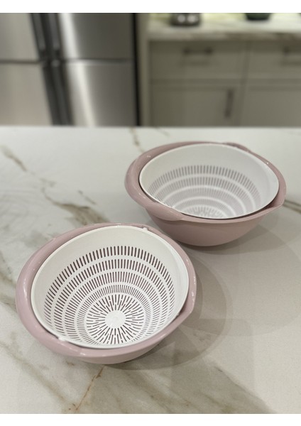 2 Boy Meyve Süzgeci, 180 Derece Dönen Süzgeç, 1,8 L + 3 L Süzgeç, Pudra Rengi (2 ADET) indirimleri