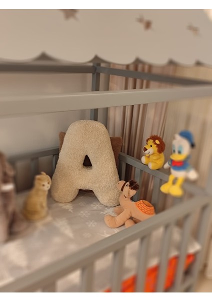 Peluş A Harf Yastık, Dekoratif Kırlent, Kuzu Teddy Kumaş, Büyük Boy , Tüm Harfler ,boncuk Elyaf Dolgu